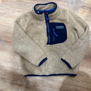 Vineyard Vines Tan and Navy Kids Fleece Pullover